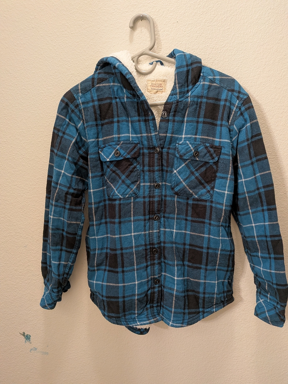 Boston Traders Blue Plaid Hooded Shirt-Jacket Sherpa Unisex